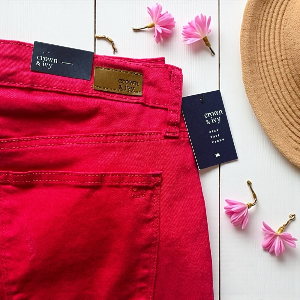Crown & Ivy Women's Bold Pink High-Rise Crop Skinny‎ Jeans - Picture 6 of 7